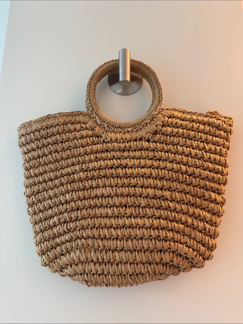 Round-Handle Woven Tote Bag — Natural Tan